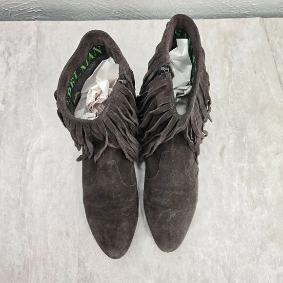 Sam Edelman Fringe Western Ankle Booties 9.5 Brown Suede Boho Pointed Toe Boots - Picture 2 of 11